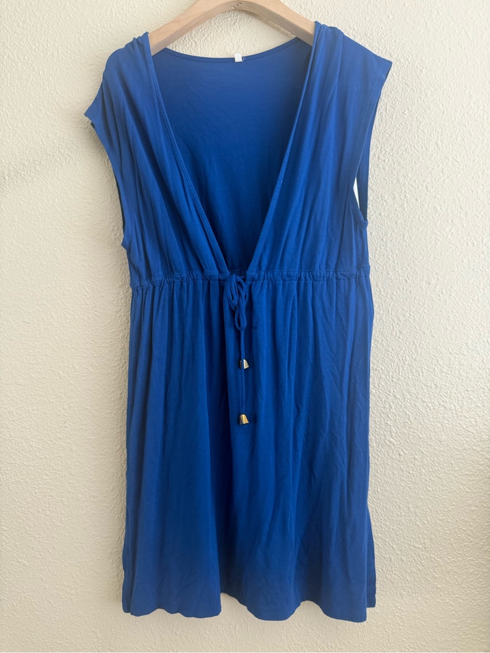 Sleeveless Royal Blue V-Neck Drawstring Tunic